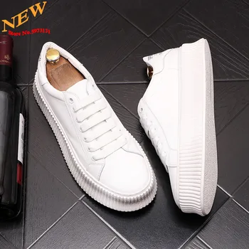 мужская повседневная обувь из белой кожи, кроссовки в стиле хип-хоп, мужские туфли на плоской подошве Zapatillas Hombre  5
