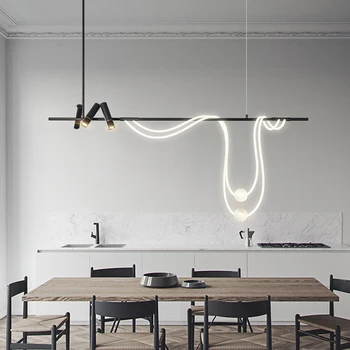 2023 Скандинавская светодиодная люстра, черный прожектор для гостиной, столовой, кухни, современная подвесная лампа с подвесными светильниками в виде шариков  5