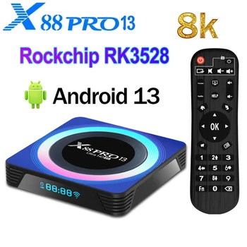 X88 Pro 13 Smart TV Box Android 13 2,4 G и 5G WIFI BT RK3528 WiFi6 телеприставка 4G 64G 32G Медиаплеер 8K HDR 10 + Voice Tvbox  5