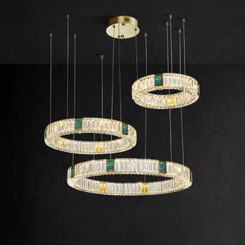 Дизайнерские подвесные светильники LED Norble золотисто-серебристого цвета с украшением в виде кристаллов, люстра, подвесной светильник Lampen для фойе  5