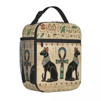 Египетские кошки и Крест Анкха, термоизолированные пакеты для ланча, Переносной ланч-бокс для бенто в Древнем Египте, термос для ланча  5