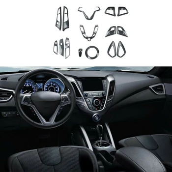 Украшение автомобиля из углеродного волокна, рулевое колесо и центральная консоль, Воздуховыпуск и крышка переключения передач для Hyundai Veloster 11-17  4
