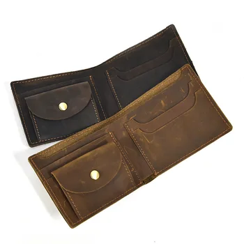 Винтажный двустворчатый кошелек из натуральной воловьей кожи с пряжкой, карман для монет, кожаный кошелек, винтажный короткий кошелек, сумка для карт  5