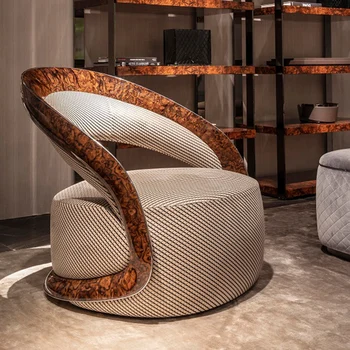 Изготовленное на заказ итальянское дизайнерское кресло для отдыха из черного орехового дерева, диван-кресло для гостиной, Поли-уретановое искусство, Мягкая сумка, Удобная  10