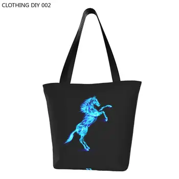 Изготовленная на заказ холщовая хозяйственная сумка Blue Fire Horse, женские многоразовые сумки для покупок с животными  5