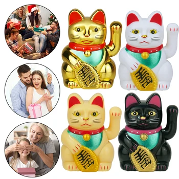 Машущая рука Lucky Cat на солнечной энергии, машущая статуэтки кошек удачи, милые Кошки, приветствующие удачу, для украшения дома, офиса, автомобиля  5