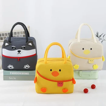 Новая мультяшная сумка для ланча Женская Kawaii Duck Толстые термосумки для хранения продуктов Детские сумки с изоляцией большой емкости для продуктов Сумки  5