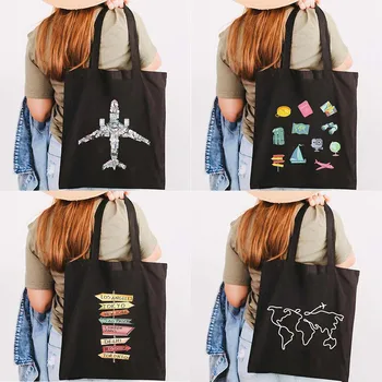 Настраиваемый эстетичный закат из окна самолета, Милая женская сумка для покупок, школьная Эко-сумка для путешествий, холст на плечо  5