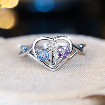 Великолепное яркое кольцо с трехцветным цветком Роскошного серебряного цвета, Минималистичные кольца для женщин, Винтажный Свадебный подарок на День Благодарения  5