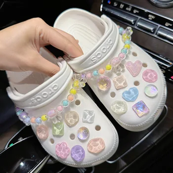 16 Шт. разноцветных шармов для обуви с бриллиантами, цепочка для украшения обуви с милым цветочным принтом, украшение для Crocs Lady Girl Casual  5