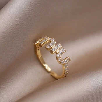 Классический дизайн, кольцо с буквой M, регулируемое кольцо с цирконом, женские роскошные брендовые легкие роскошные ювелирные изделия, пара женских колец, аксессуары  5