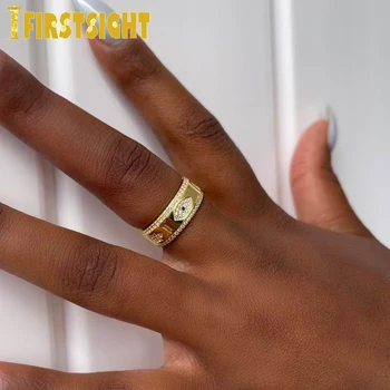 Новое модное кольцо на палец от сглаза для женщин в стиле хип-хоп, мужское кольцо Pave Blue Cz, изысканные свадебные украшения для заявления  1