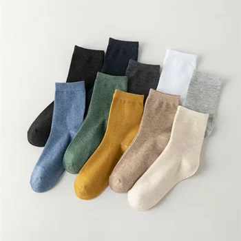 10 пар однотонных хлопчатобумажных носков средней длины, свободные длинные повседневные мужские носки синего, желтого, черного, белого, серого, темно-зеленого цвета  10