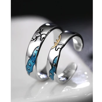 MLKENLY стерлингового серебра 925 пробы роскошное парное кольцо с голубой глазурью счастливая пара оленей кольцо пара подарок на день рождения для любовника жены ювелирные изделия  5