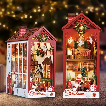 Книжный уголок своими руками, Рождественская полка, подставка для книг, Миниатюрный кукольный домик с мебелью, Подарки на день рождения для взрослых, рождественский подарок  10