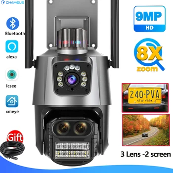 9-Мегапиксельная IP-камера 5K WiFi, 8-кратный оптический зум, защита безопасности, Прожекторная сигнализация, видеорегистратор Alexa Auto Track, iCSee CCTV, Видеонаблюдение  10