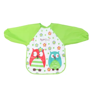 Непромокаемый детский халат, фартуки с рисунком птиц, карман на застежке и рукава, художественная рубашка для еды  5