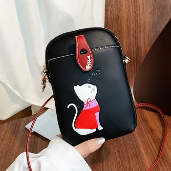 Женская сумочка для мобильного телефона, легкая сумка-портмоне, повседневная сумка из искусственной кожи с принтом кота и регулируемым ремешком для дам  4